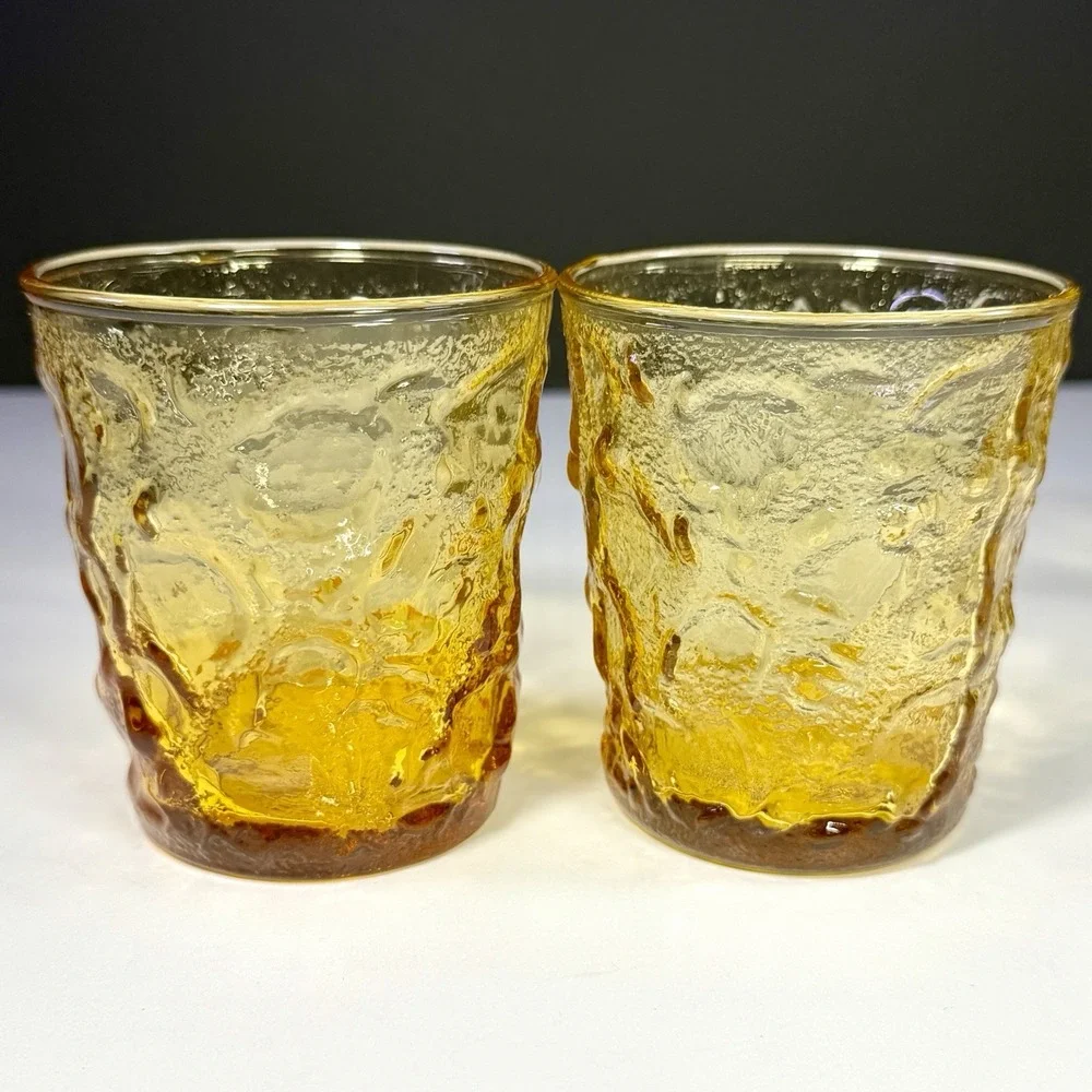 Vintage Anchor Hocking Lido Milano Honey Gold Amber Tumblers 8 oz. Set of 6